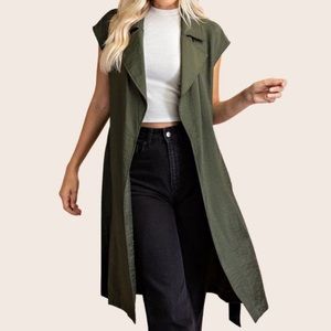 SOPHIE RUE Green Long Sleeveless Belted Vest